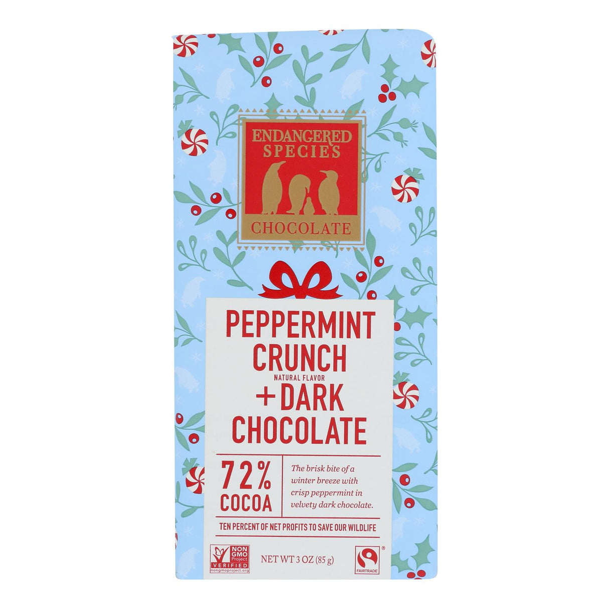 Our Endangered Species Chocolate Dark Chocolate Bar With Peppermint Crunch (Pack of 12 - 3 Oz.) - Cozy Farm
