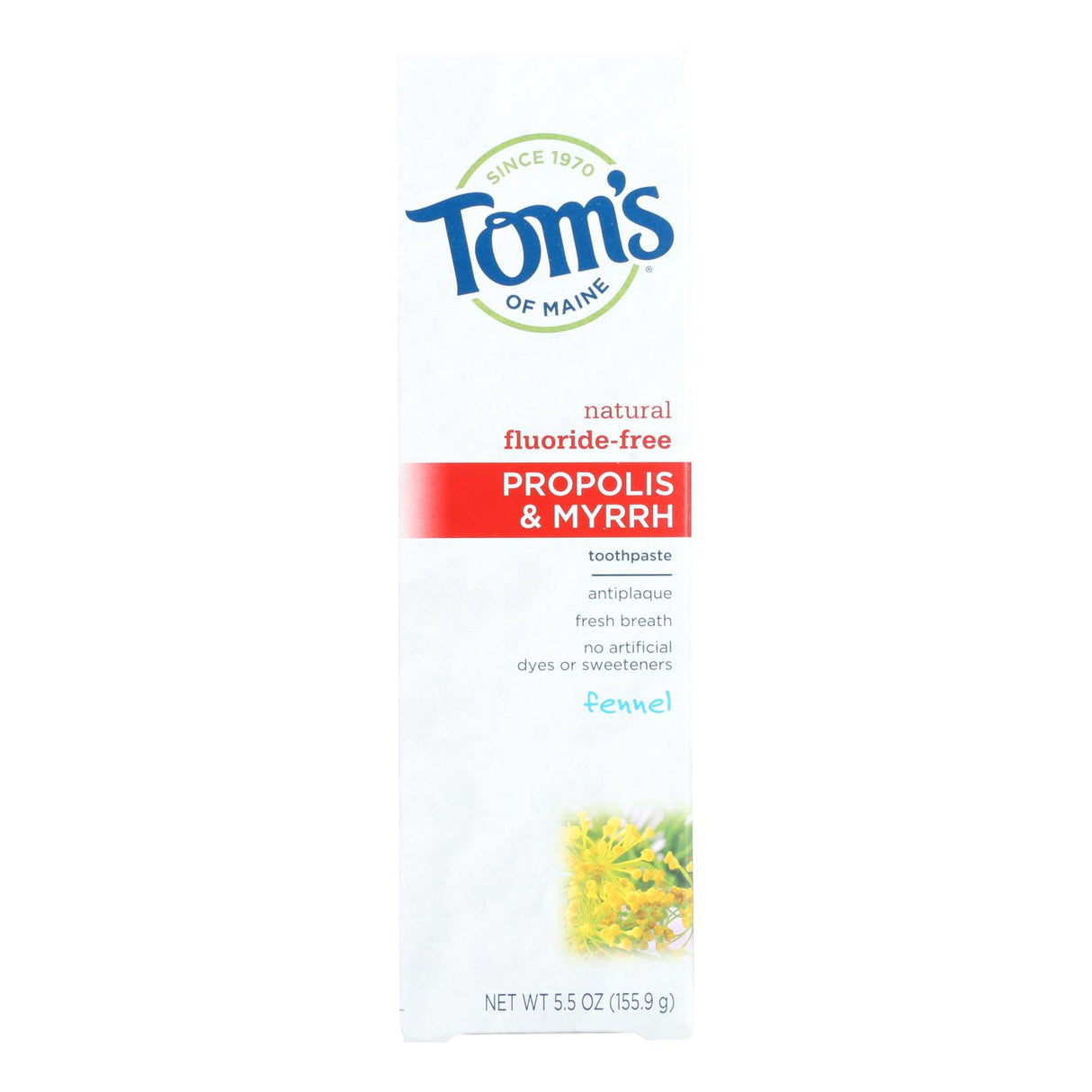 Tom's of Maine Propolis & Myrrh Toothpaste Fennel, Fluoride-Free, All Natural, 5.5 Oz (Pack of 6) - Cozy Farm