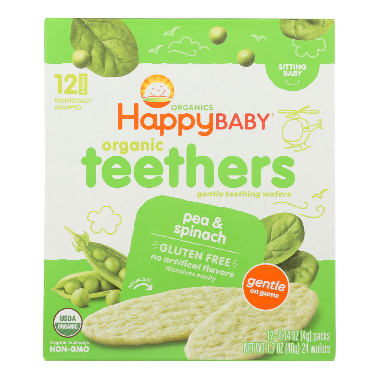 Happy Baby Gentle Tethers (Pack of 6) - Pea and Spinach, 1.7 Oz. - Cozy Farm