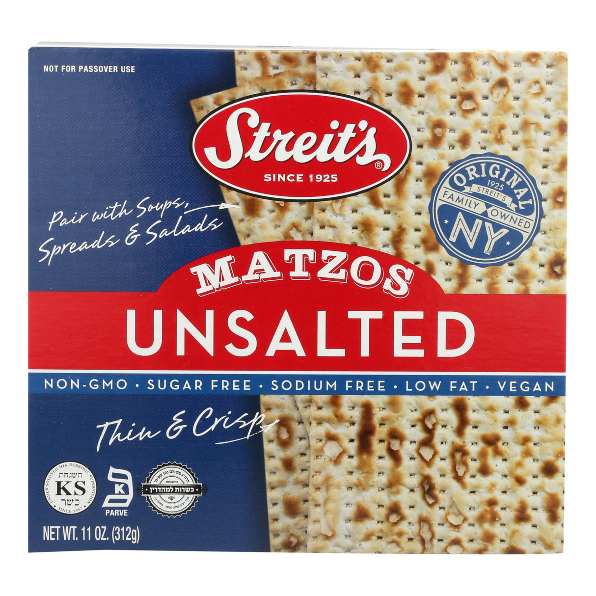 Streit's Unsalted Matzo Crackers, 11 Oz (Pack of 12) - Cozy Farm
