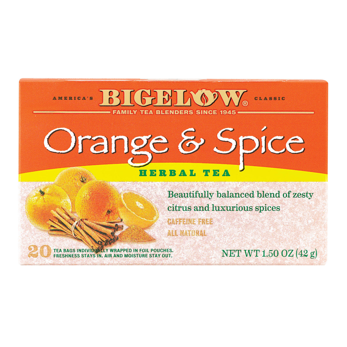 Bigelow Tea Orange & Spice Herbal Tea Bags (Pack of 6 - 20 Bag) - Cozy Farm