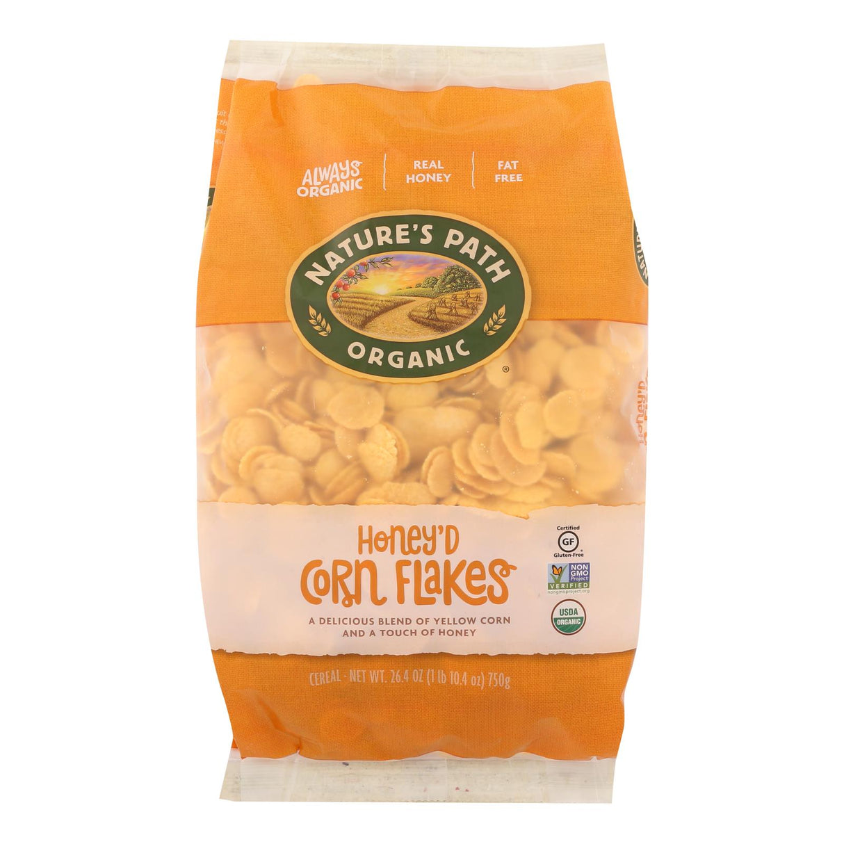 Nature's Path Organic Honey'd Corn Flakes, 6 x 26.4 Oz. - Sweetened with Honey - Cozy Farm