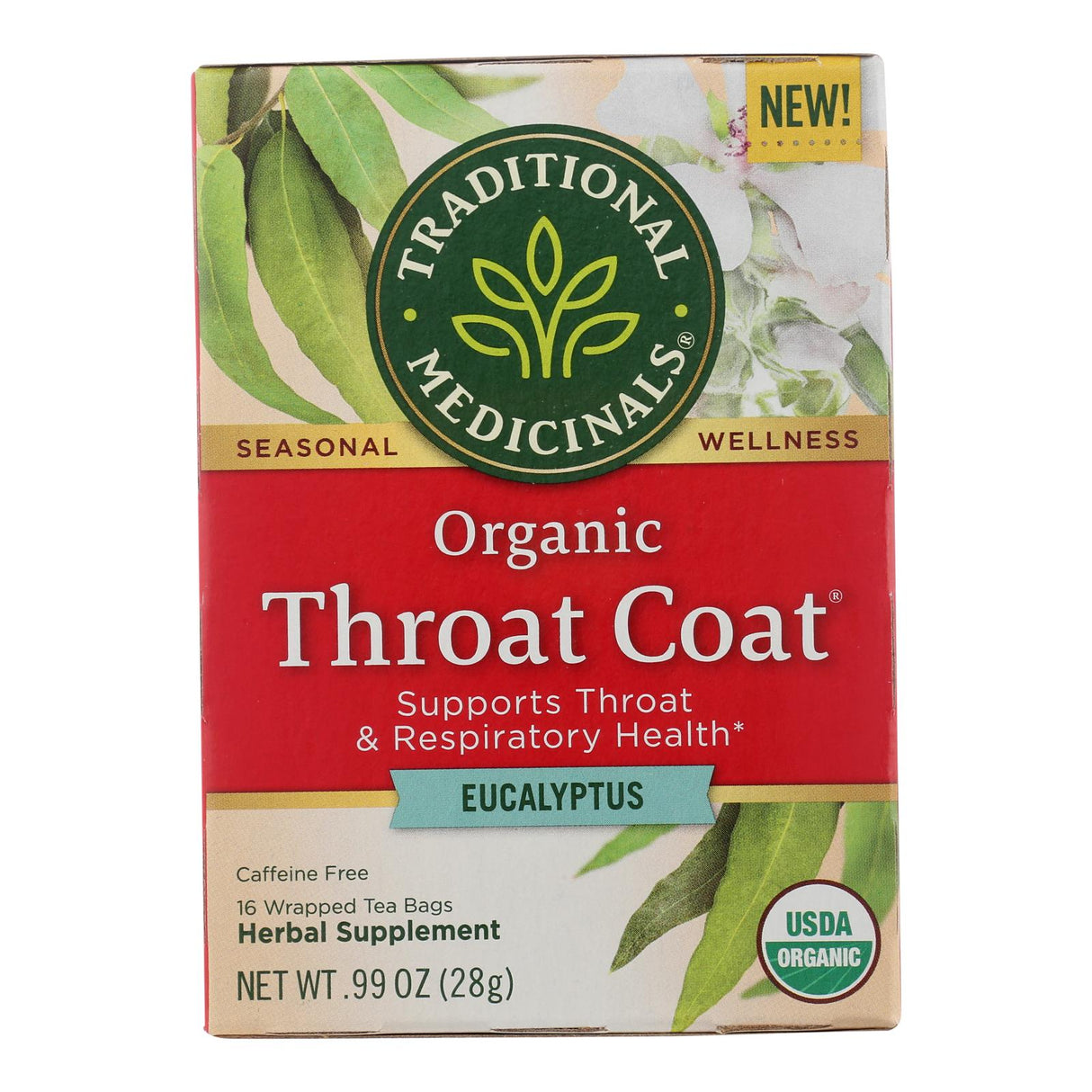Traditional Medicinals Throat Comfort Eucalyptus Herbal Tea, 6 x 16-Bag Packs - Cozy Farm