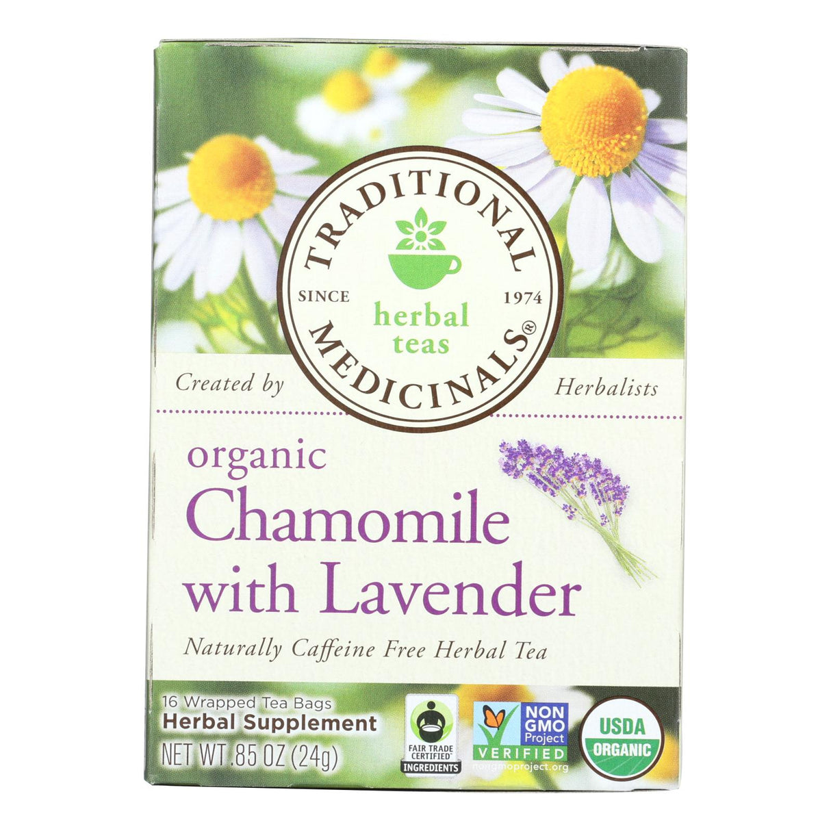 Traditional Medicinals Calming Chamomile Lavender Herbal Tea (6 Pack, 16 Bags) Caffeine Free - Cozy Farm