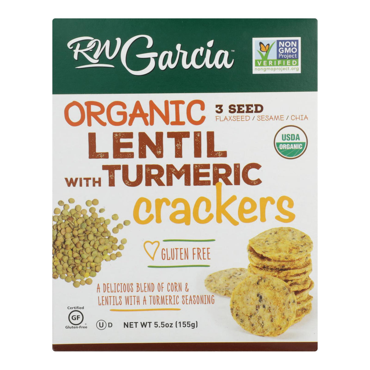R.W. Garcia 3-Seed Lentil Cracker, 5.5 Ounce (Pack of 6) - Cozy Farm