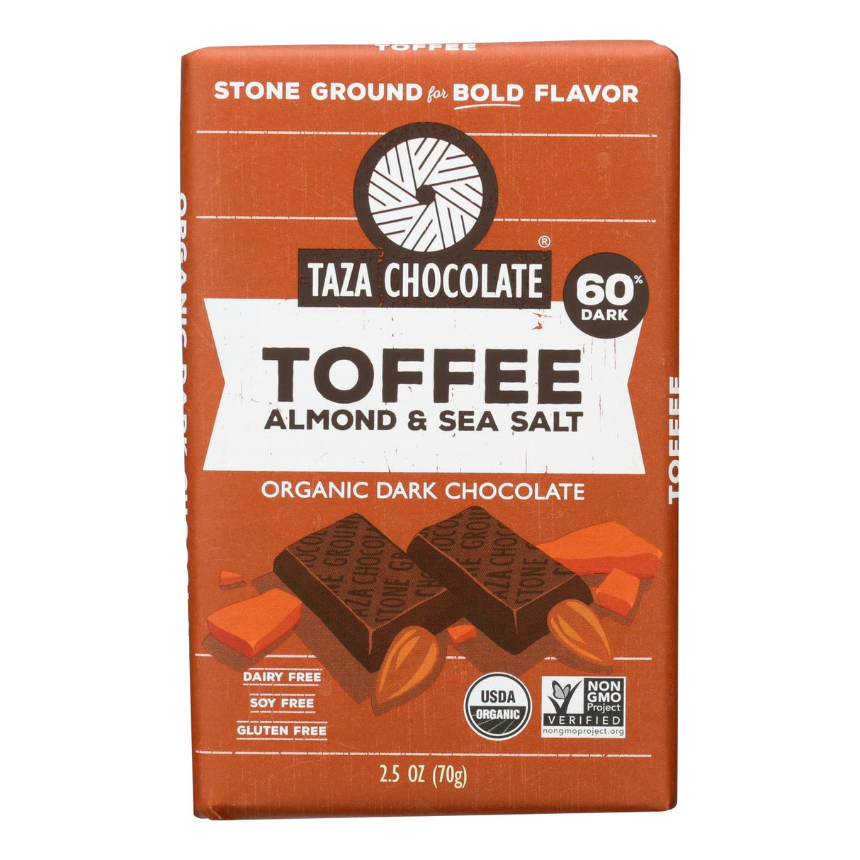Organic Dark Chocolate Bar with Toffee Almond and Sea Salt (Pack of 10) - 2.5 Oz. - Cozy Farm
