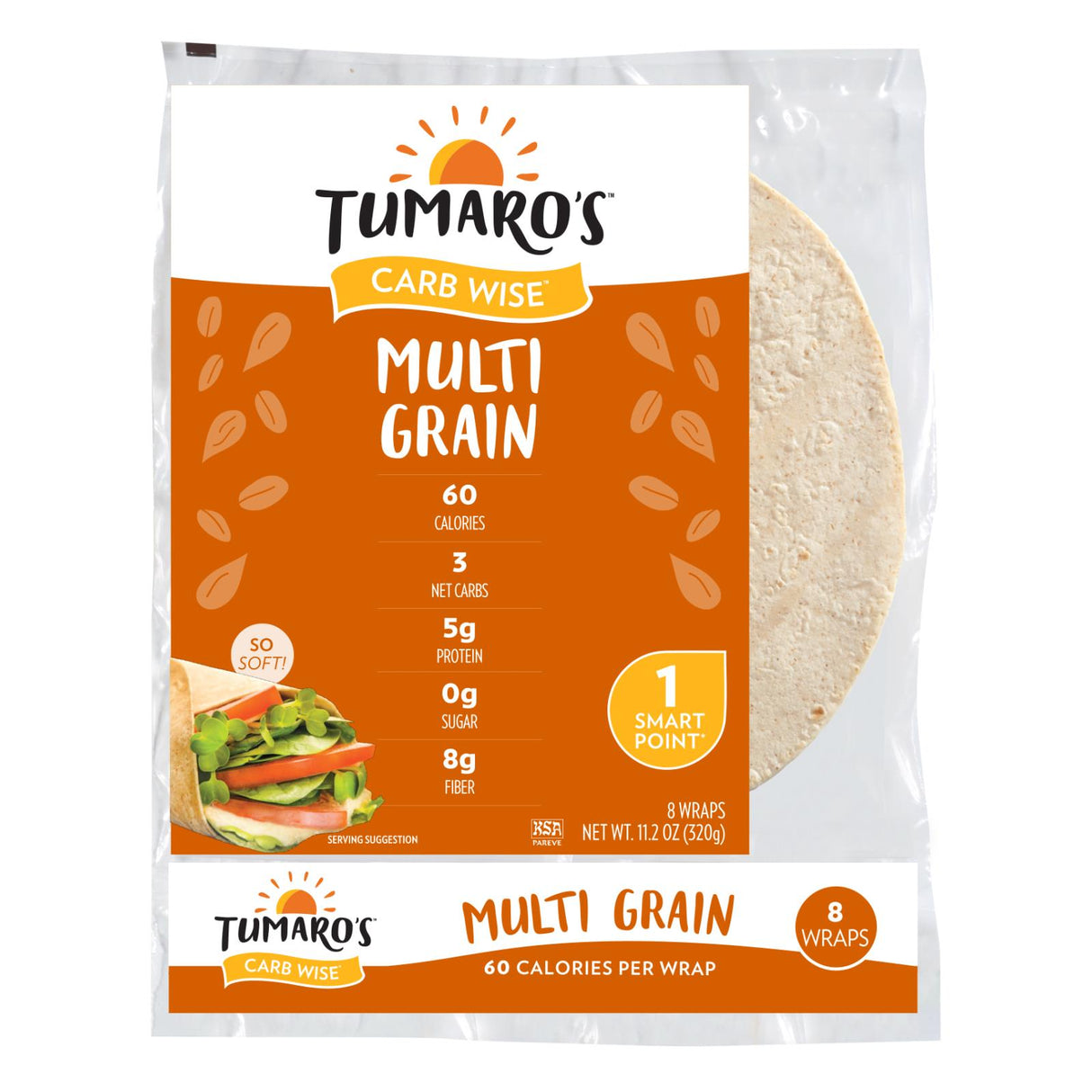 Tumaro's Carb Wise Multi Grain Wraps, 8 Count (Pack of 6) - Cozy Farm