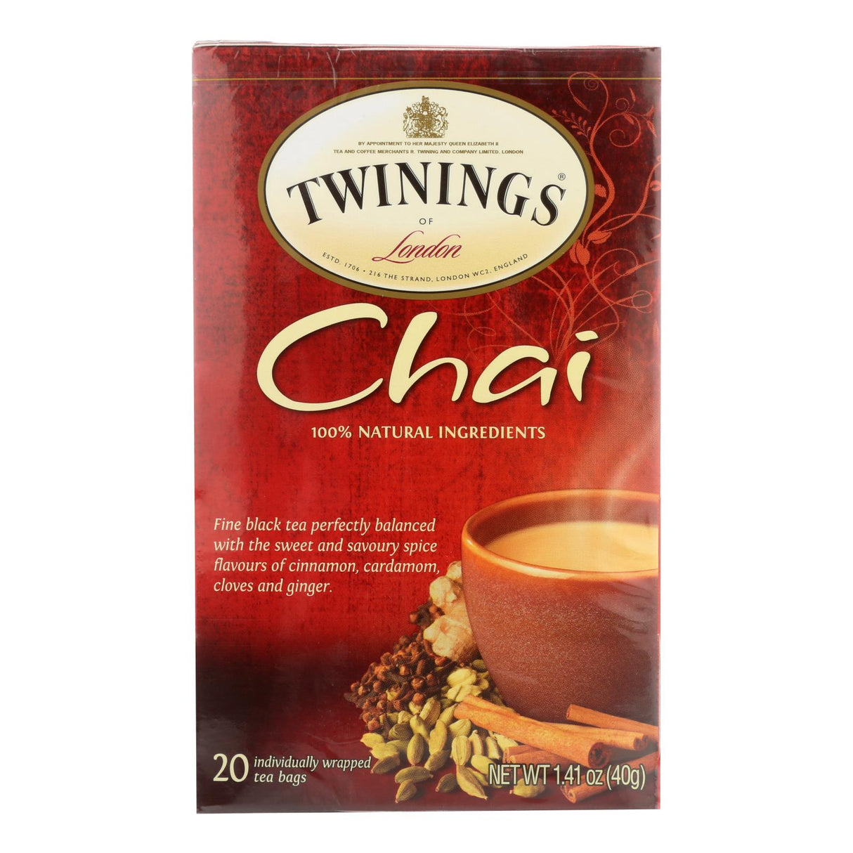 Twinings Classic Chai Black Tea, 20 Bags / Box (Pack of 6) - Cozy Farm