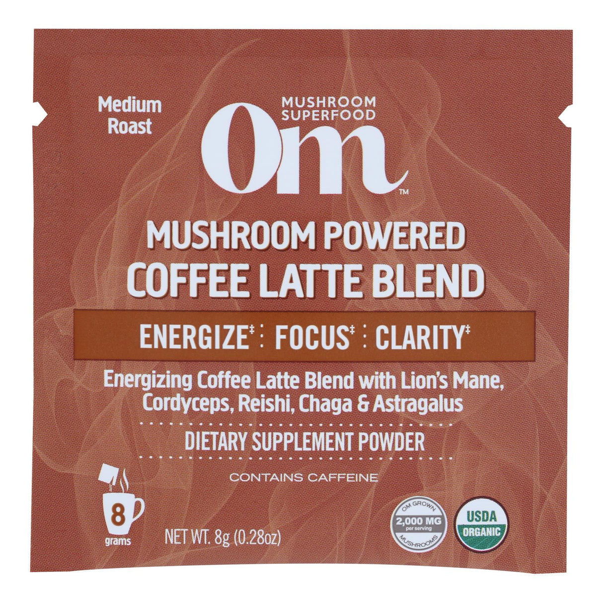 Om Mushroom Superfood Coffee Latte Blend Mushroom Powder, Single Serve, 10 Count, Lion's Mane, Cordyceps, Reishi, Chaga - Cozy Farm