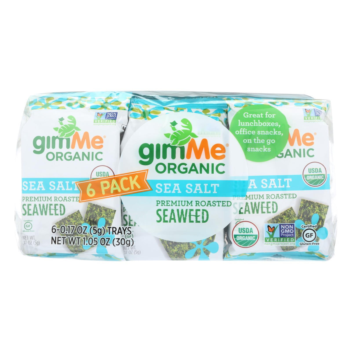 Gimme Organic Roasted Seaweed Snack, Sea Salt - Pack of 8 - 6/.17 Oz. - Cozy Farm