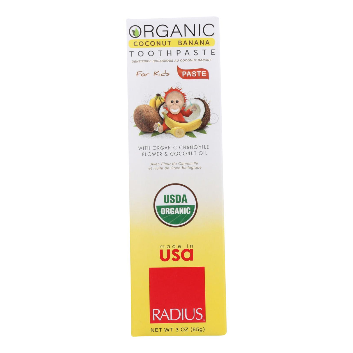 Radius Coconut Banana Chamomile & Coconut Oil Toothpaste - 3 Oz. - Cozy Farm