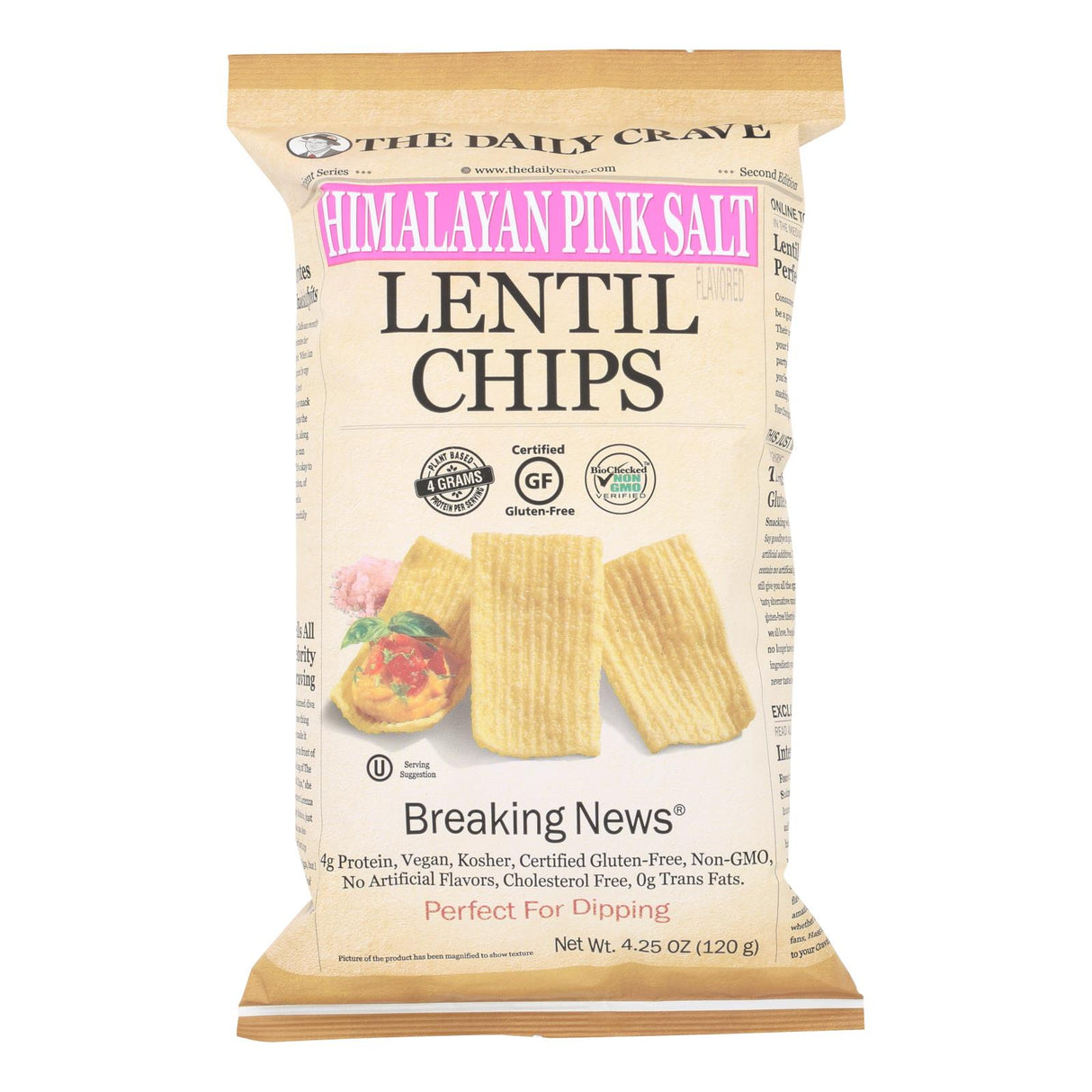 The Daily Crave Lentil Chips: Zesty Himalayan Pink Sea Salt (8 - 4.25 Oz. Bags) - Cozy Farm