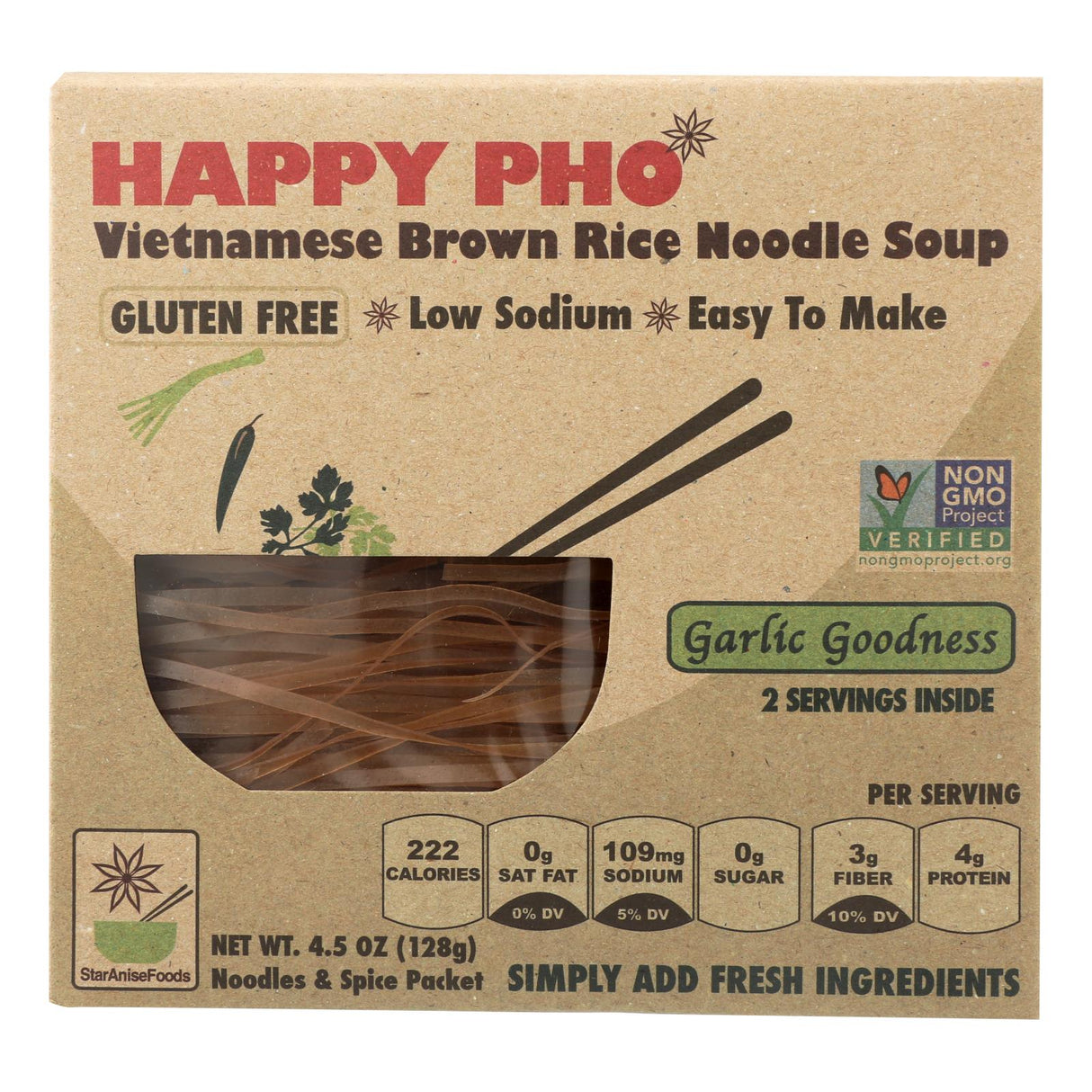 Happy Pho Garlic Goodness Brown Rice Noodle Soup Mix, Pack of 6 - Cozy Farm
