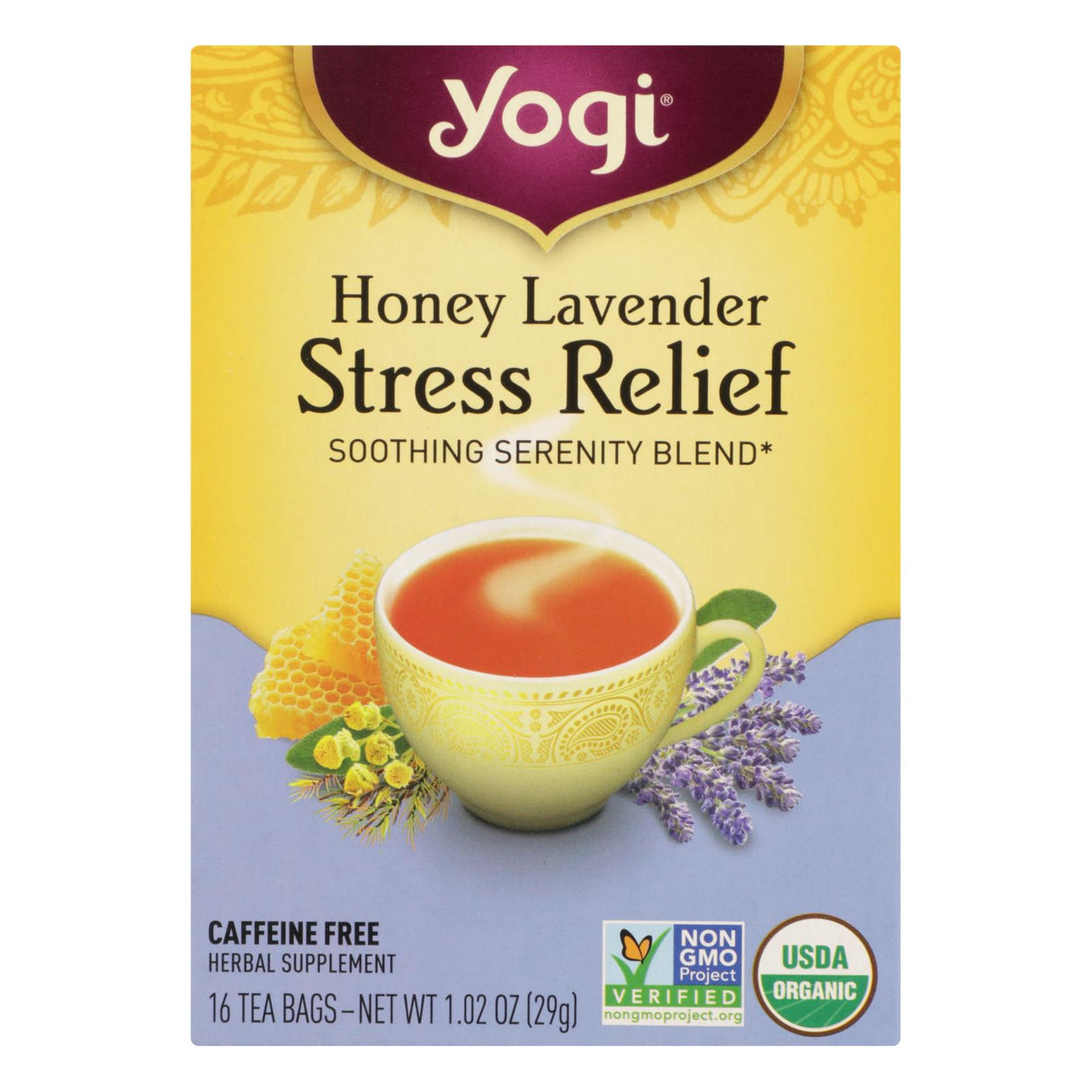 Yogi Stress Relief Honey Lavender Caffeine-Free Herbal Tea - 6x16 Tea Bags - Cozy Farm