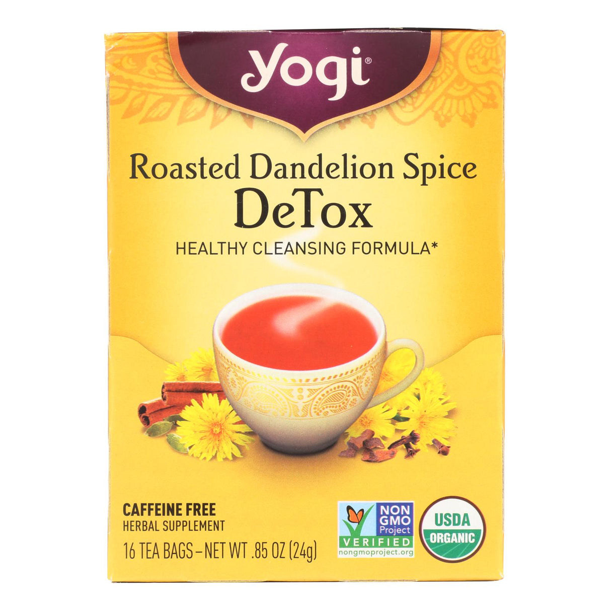 Yogi Organic Roasted Dandelion Detox Herbal Tea Bags, 6x16 Count - Cozy Farm