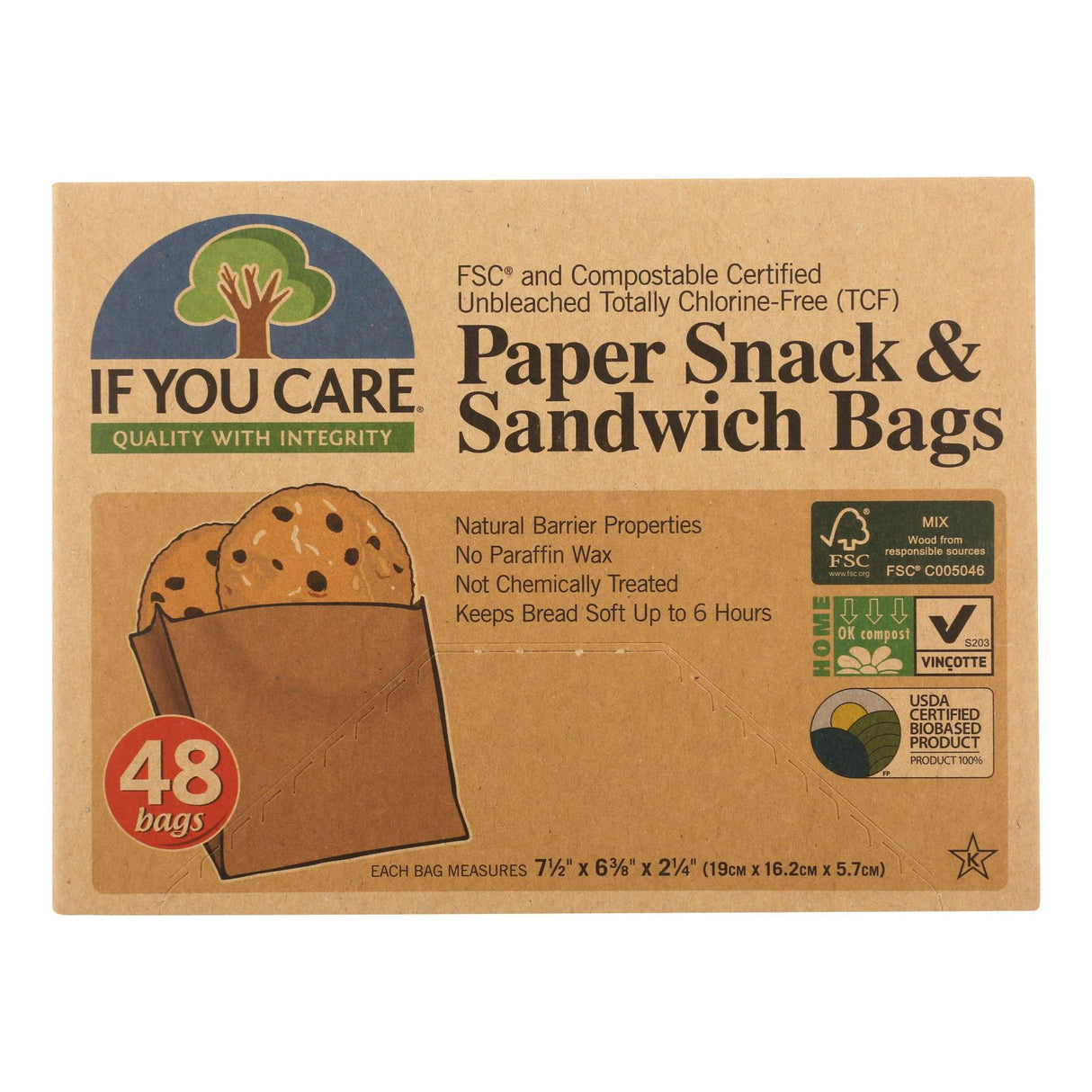 If You Care Unbleached Paper Snack & Sandwich Bags (Pack of 48) - Cozy Farm