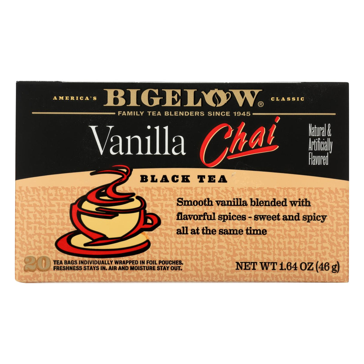 Bigelow Vanilla Chai Black Tea, Pack of 6 - 20 Teabags - Cozy Farm
