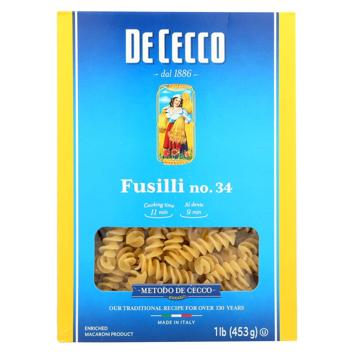 De Cecco Fusilli Pasta, 12 Pack x 16 Oz., Authentic Italian - Cozy Farm