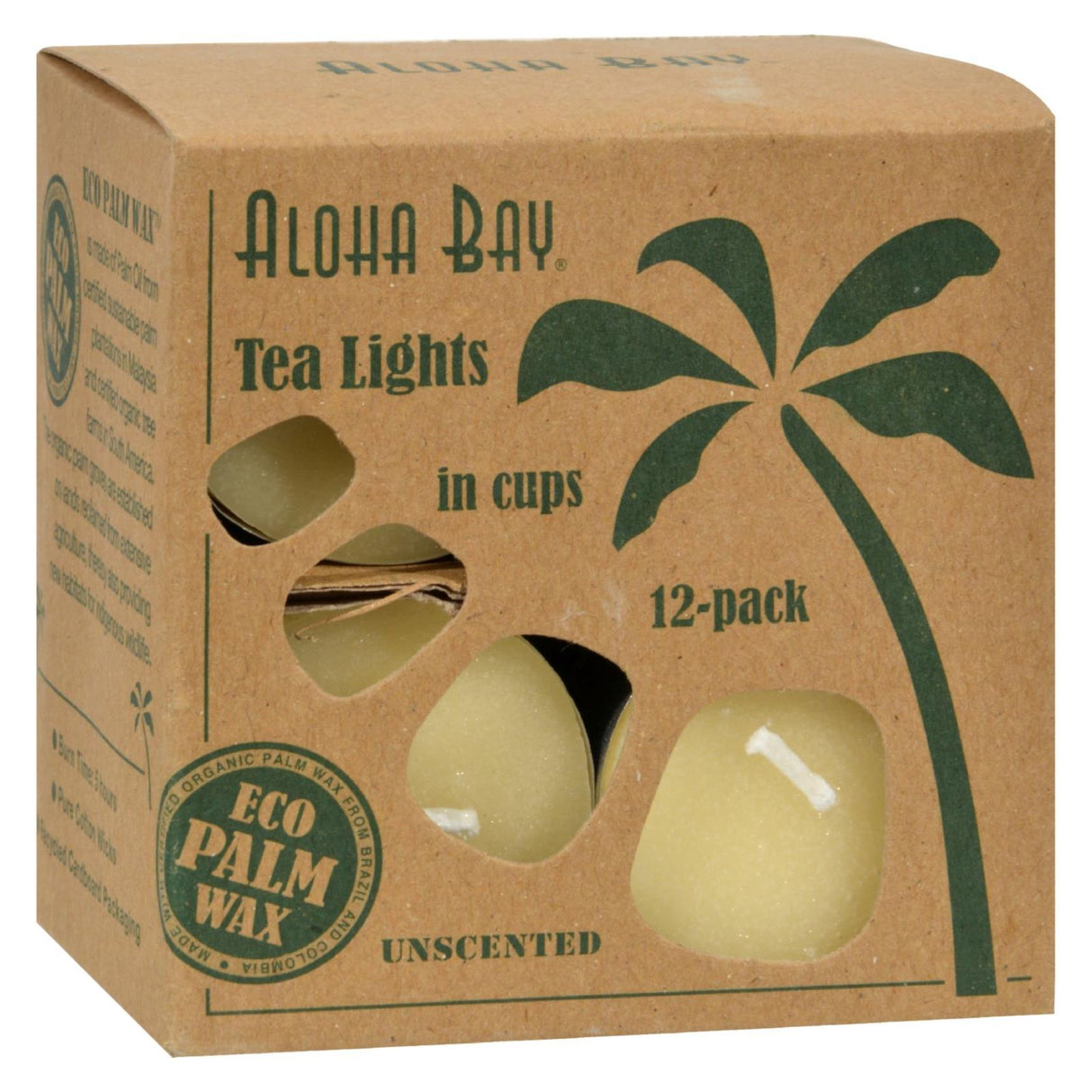 Aloha Bay Palm Wax Tea Lights with Aluminum Holder Cream - 12-Pack - Cozy Farm