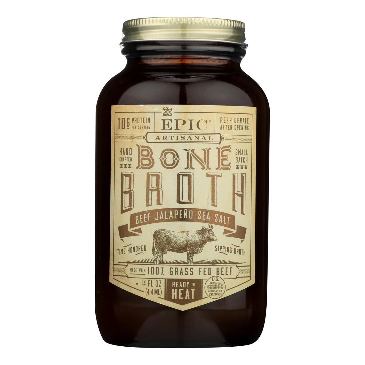 Epic Beef Bone Broth with Jalapeno Sea Salt (6-Pack, 14 Fl. Oz. Each) - Cozy Farm