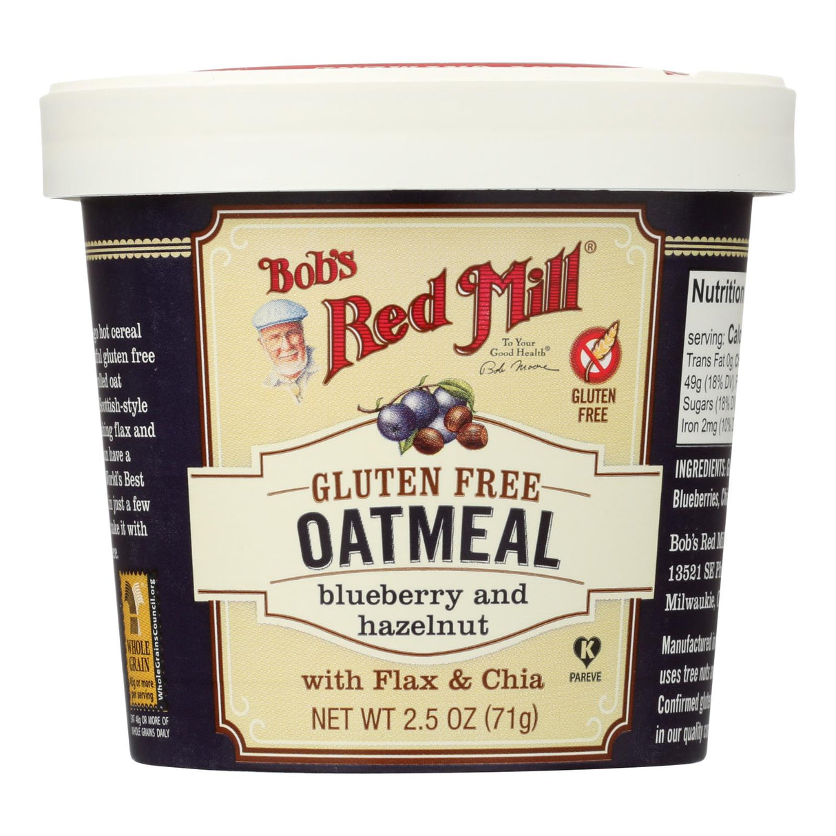 Bob's Red Mill - Gluten Free Oatmeal Cup Blueberry And Hazelnut - 2.5 Oz - Case Of 12 - Cozy Farm