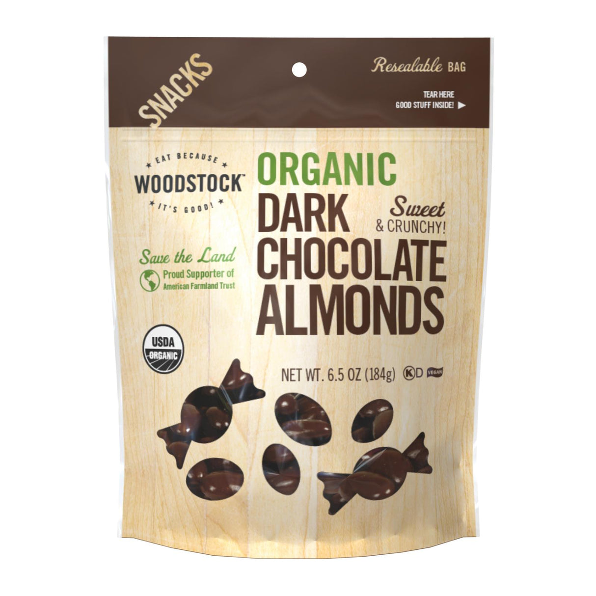 Woodstock Organic Dark Chocolate Covered Almonds (Pack of 8 - 6.5 Oz.) - Cozy Farm