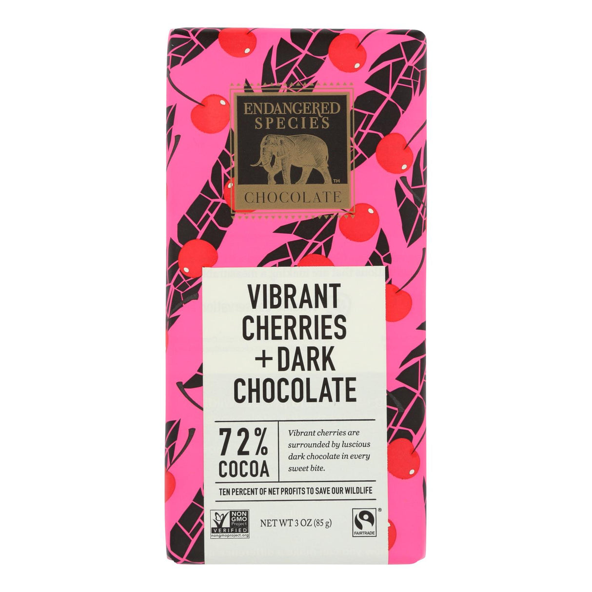 Endangered Species Natural Chocolate Bars (Pack of 12) - Dark Chocolate with 72% Cocoa, Cherries and 3 Oz Bars - Cozy Farm