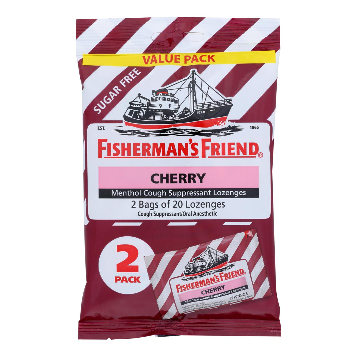 Fisherman's Friend Cherry Sugar-Free Fat-Free Lozenges (Pack of 12 - 40 Count) - Cozy Farm