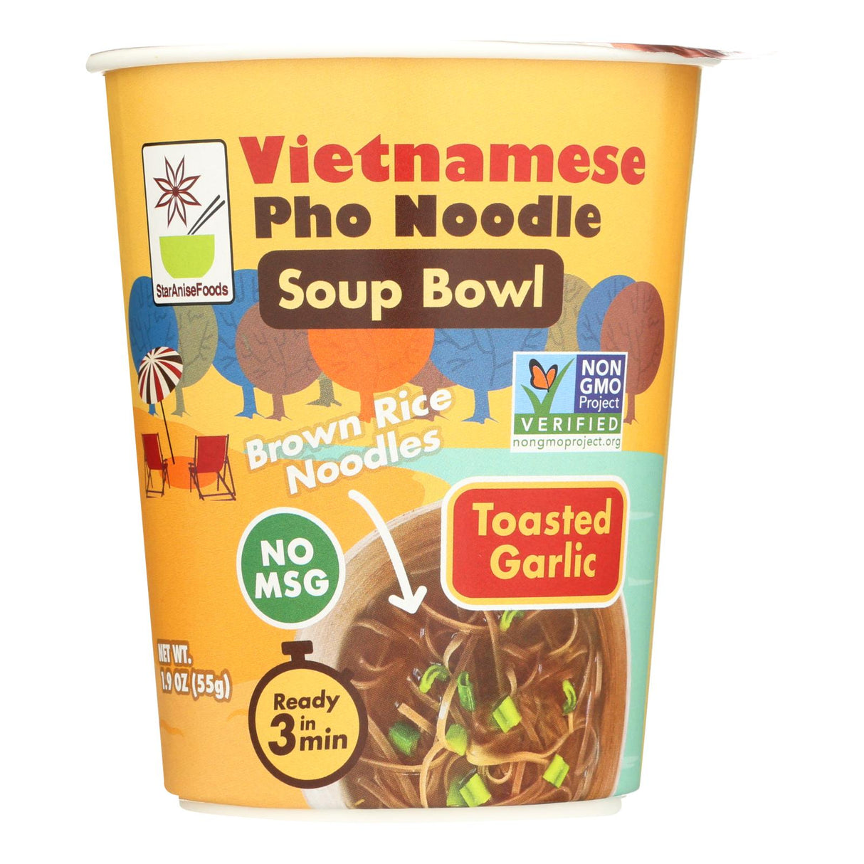 Pho Noodle Soup Bowl with Garlic by Star Anise Foods - 1.9 Oz. (Pack of 6) - Cozy Farm