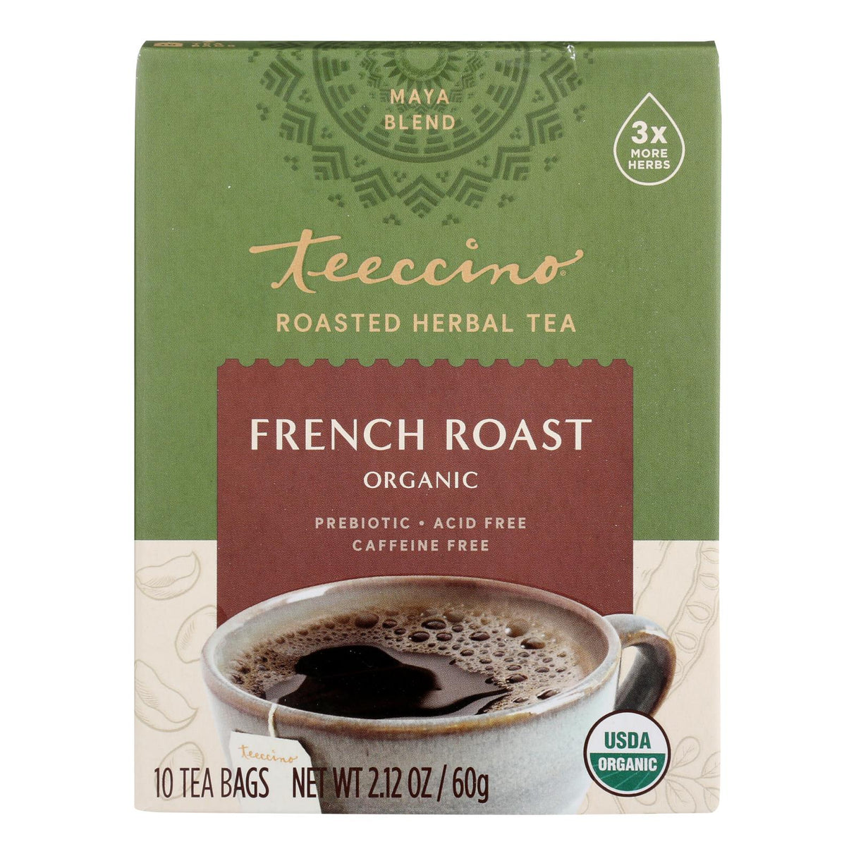 Teeccino French Roast Herbal Coffee (Pack of 6) - 10 Tea Bags, Dark Roast - Cozy Farm