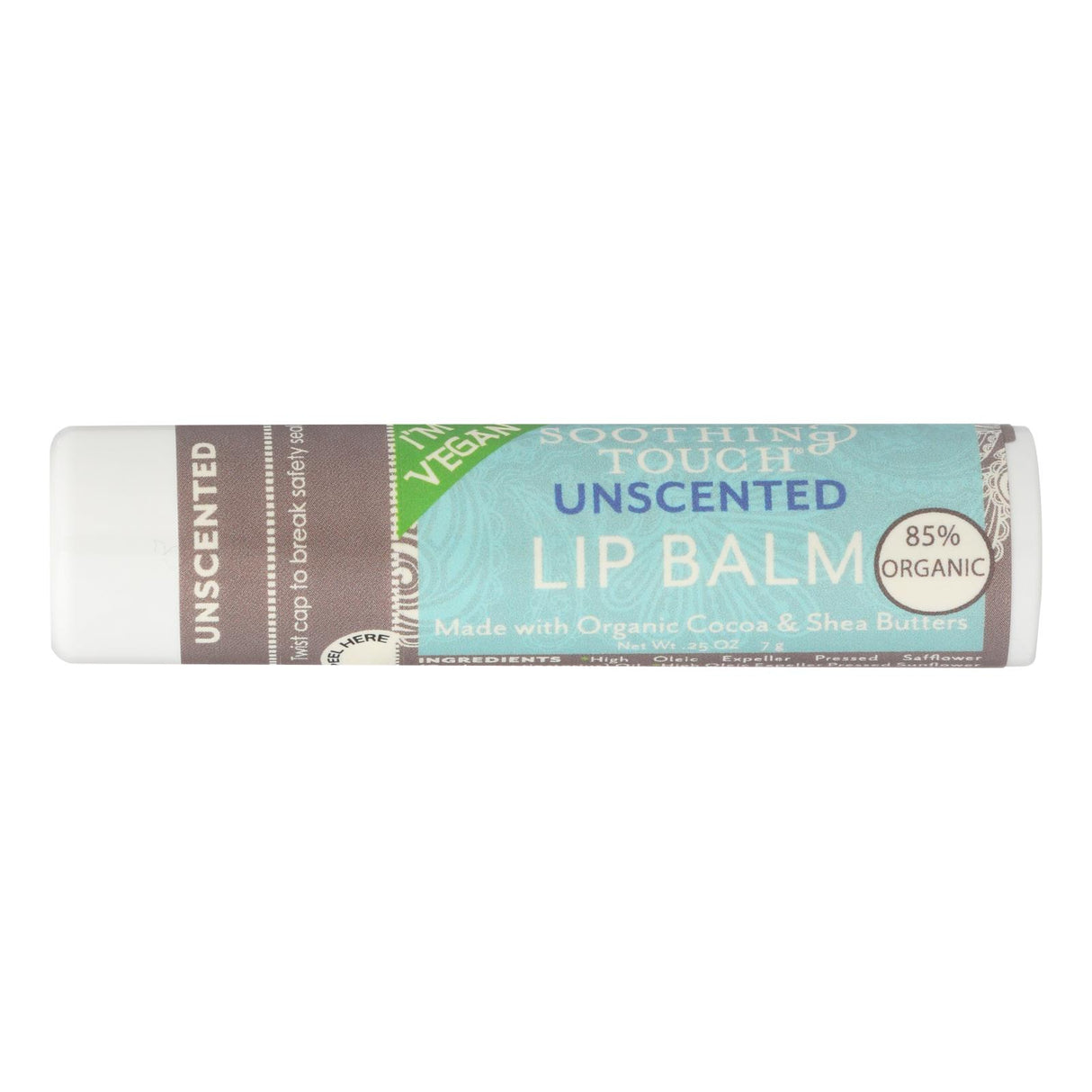 Soothing Touch Vegan Unscented Lip Balm, 2 Pack of .25 Oz - Cozy Farm