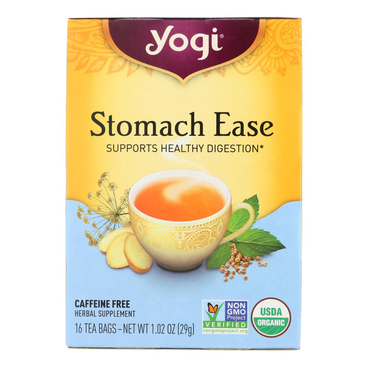 Yogi Organic Stomach Ease Herbal Tea, 6 Packs of 16 Tea Bags Each - Cozy Farm