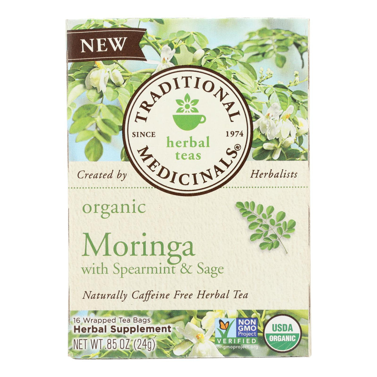 Traditional Medicinals Moringa Spearmint Sage Organic Herbal Tea, 6 Packs of 16 Tea Bags - Cozy Farm