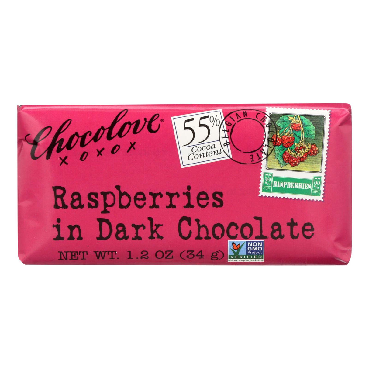 Chocolove Xoxox Dark Chocolate Raspberries 12 Mini Bars - Cozy Farm