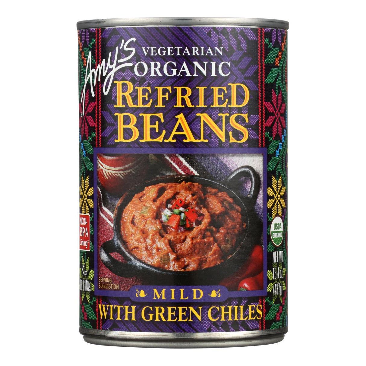 Amy's Organic Refried Beans with Green Chiles, 15.4 Oz (Pack of 12) - Cozy Farm