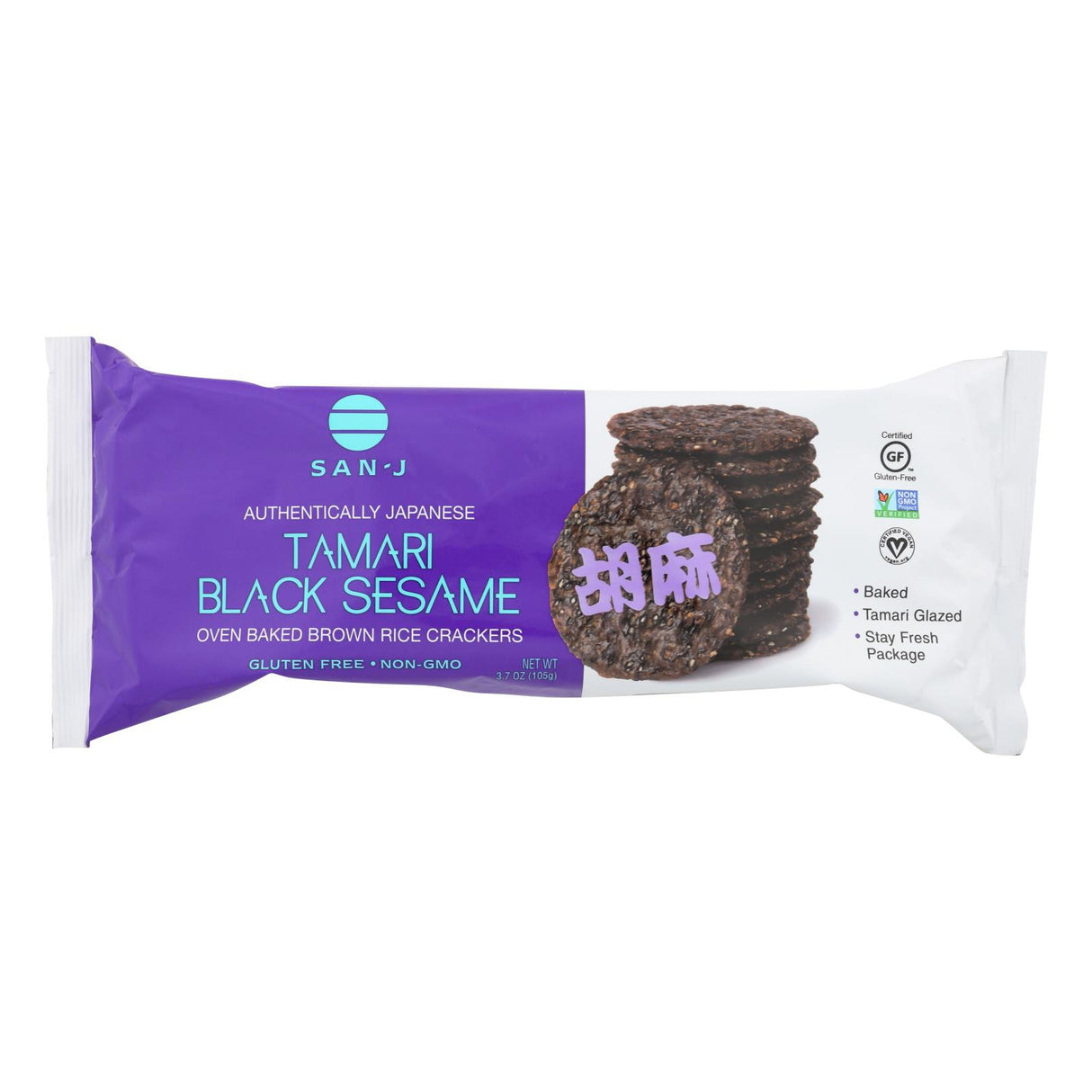 San-J Black Sesame Brown Rice Crackers (Pack of 12) - 3.7 Oz. - Cozy Farm