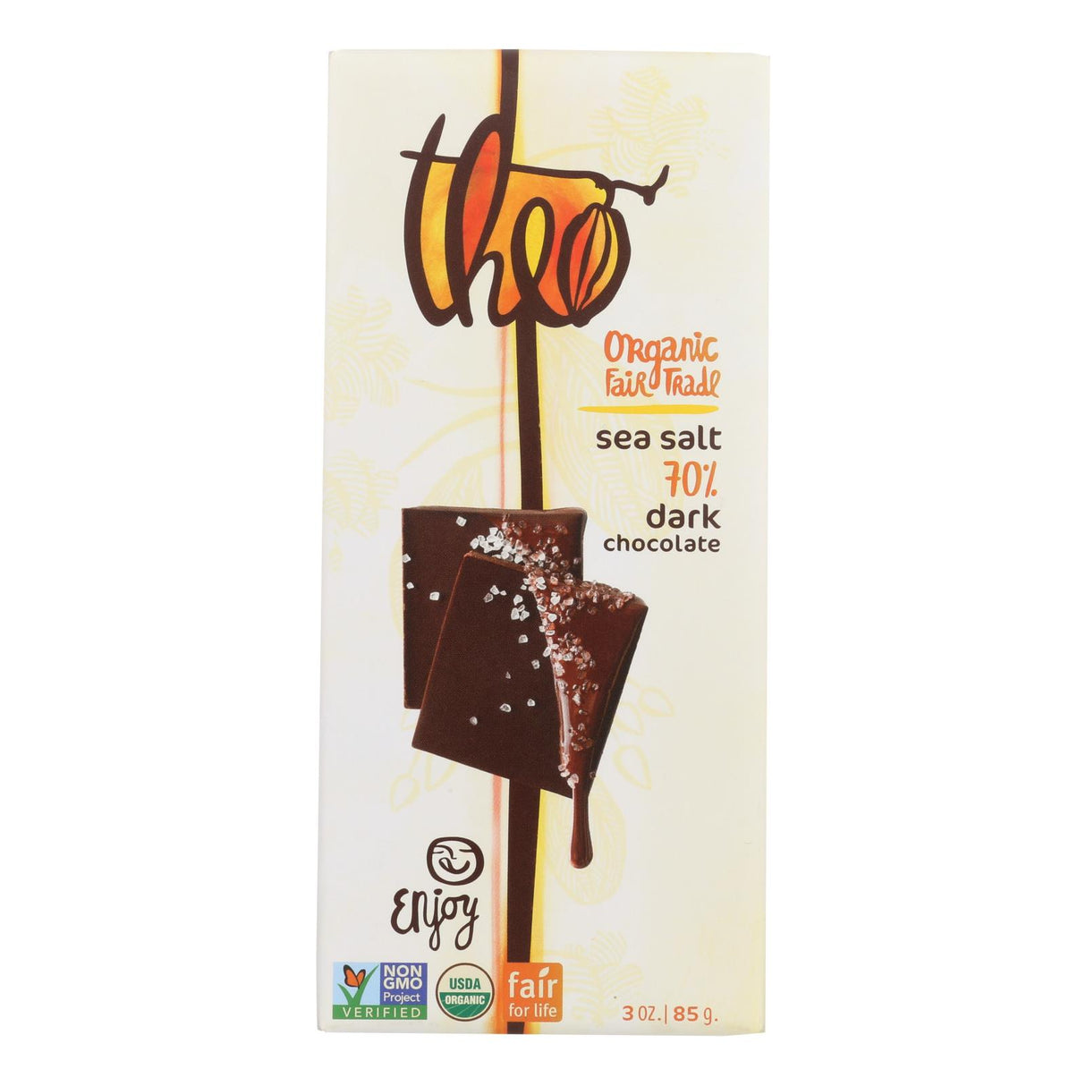 Organic Theo Dark Chocolate Bar (70% Cacao) with Sea Salt - 3 Oz Bars (Pack of 12) - Cozy Farm