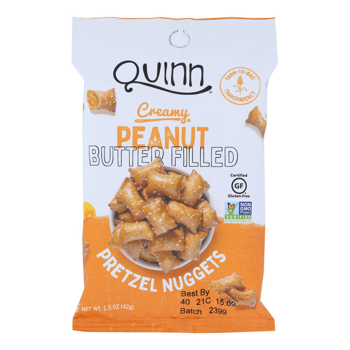Quinn Popcorn Pretzel Nuggets Filled with Peanut Butter, 1.5 Oz. (Pack of 8) - Cozy Farm