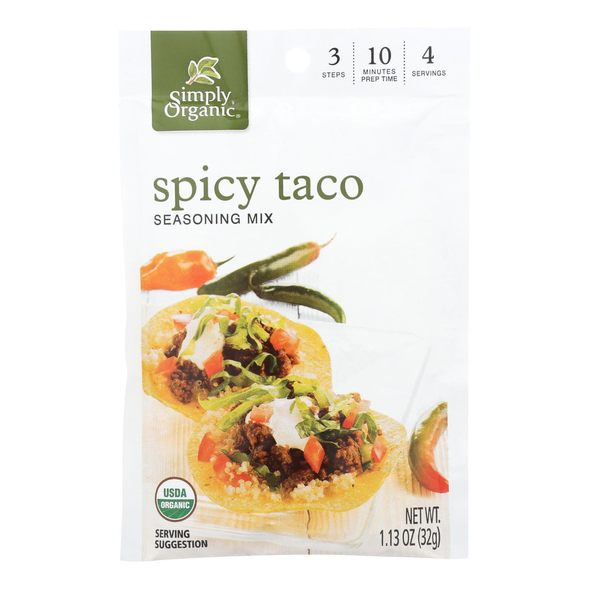 Simply Organic Spicy Taco Seasoning Mix - 1.13 Oz. (Pack of 12) - Cozy Farm