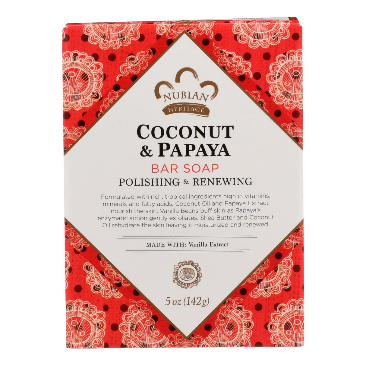 Nubian Heritage Coconut And Papaya Bar Soap With Vanilla Beans - 5 Oz - Cozy Farm