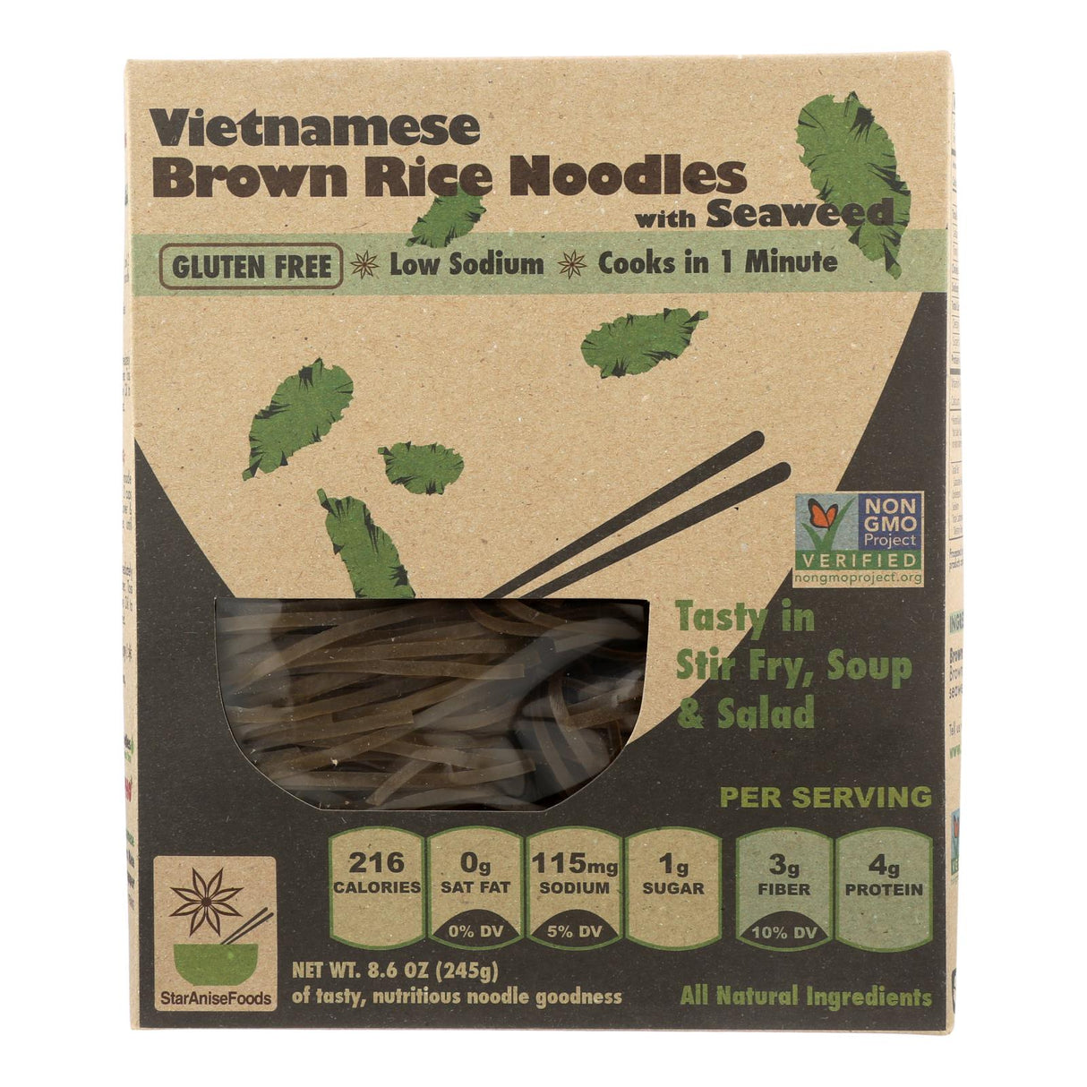 Star Anise Foods Vietnamese Brown Rice Noodles with Seaweed (Pack of 6 - 8.6 Oz) - Cozy Farm