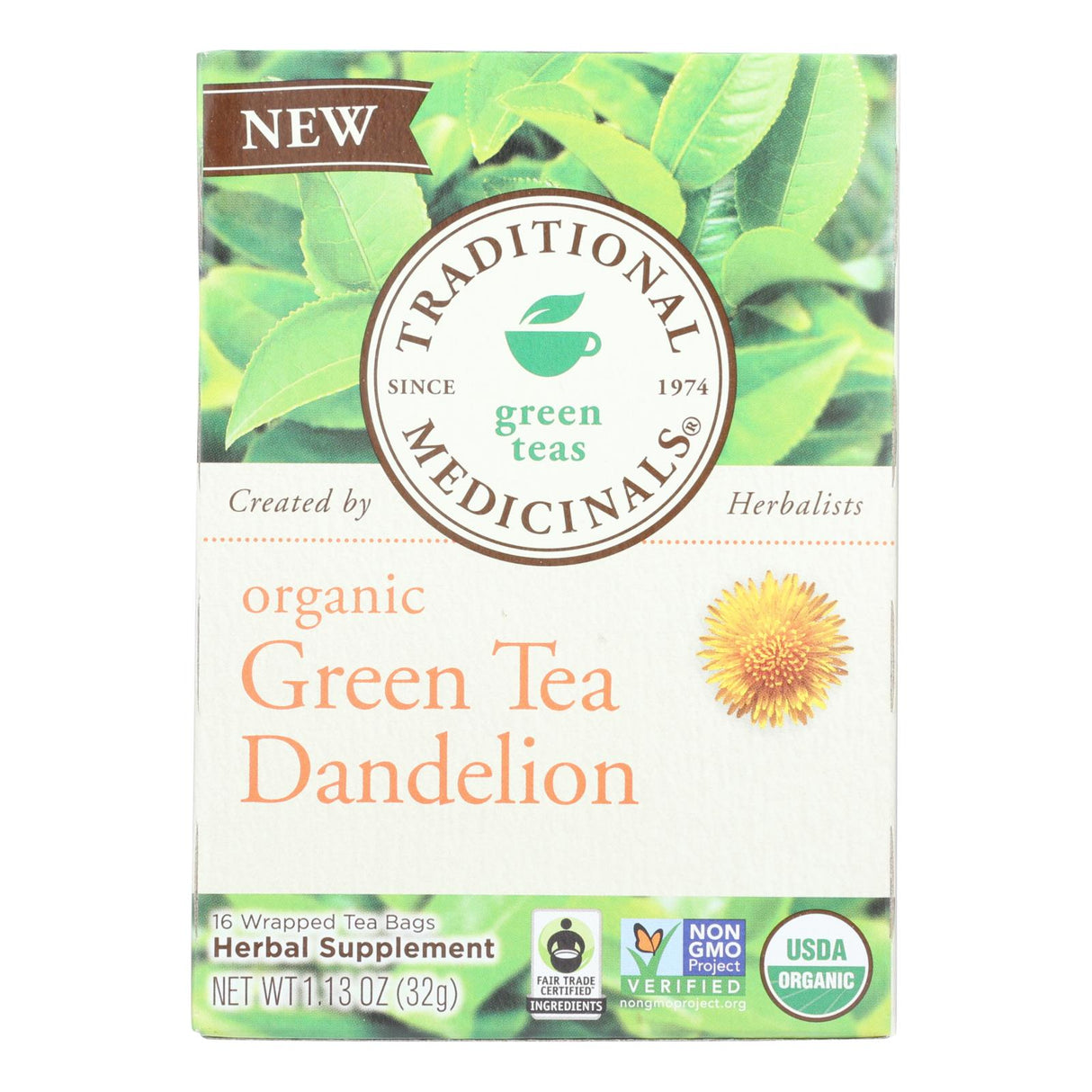 Traditional Medicinals Case of 16 Organic Green Tea Dandelion - Cozy Farm