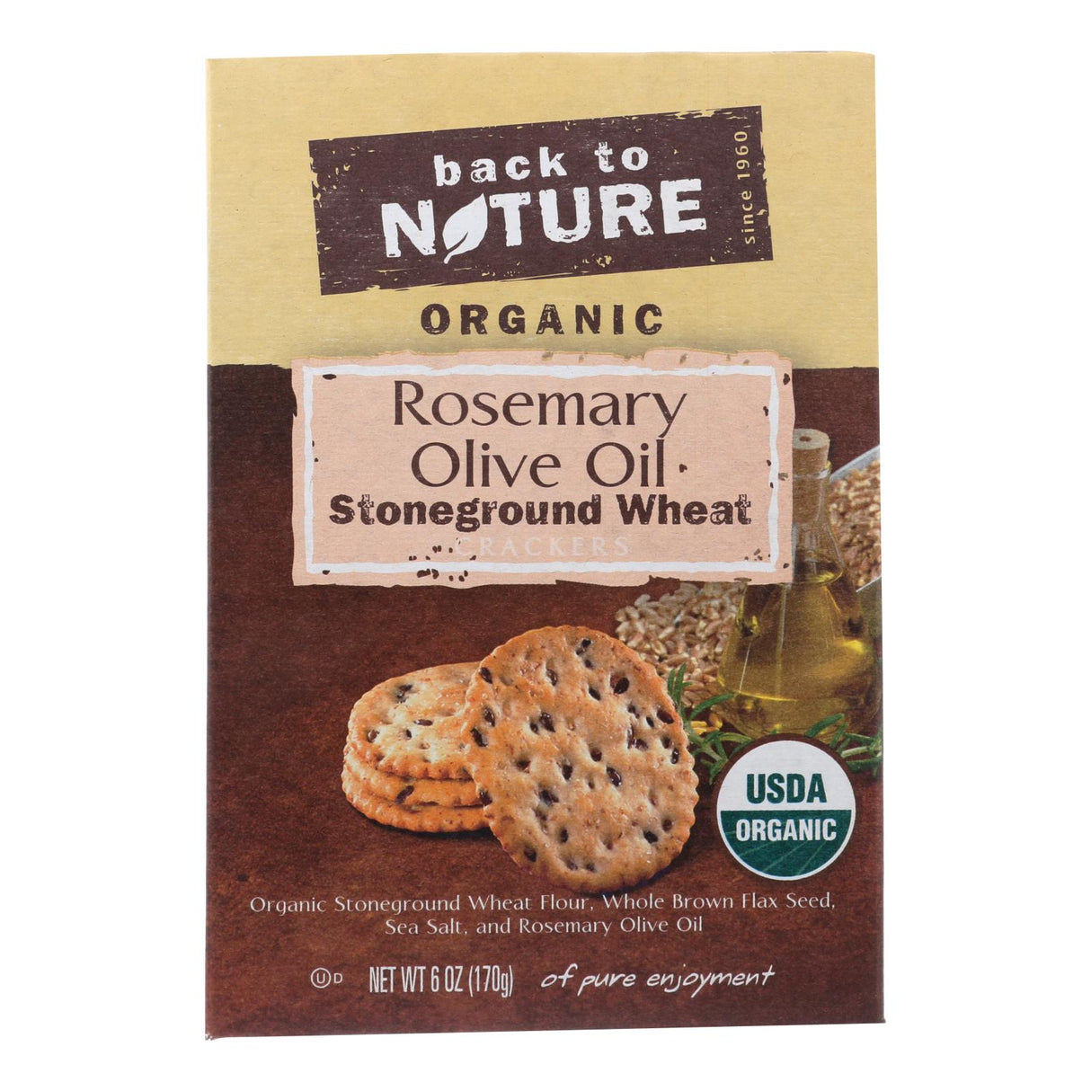 Back to Nature Rosemary & Olive Oil Stoneground Wheat Crackers - 6 Oz. - Cozy Farm