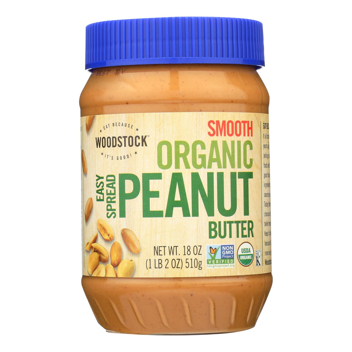 Woodstock Organic Easy Spread Peanut Butter - Smooth (12 Pack, 18 Oz. Jars) - Cozy Farm