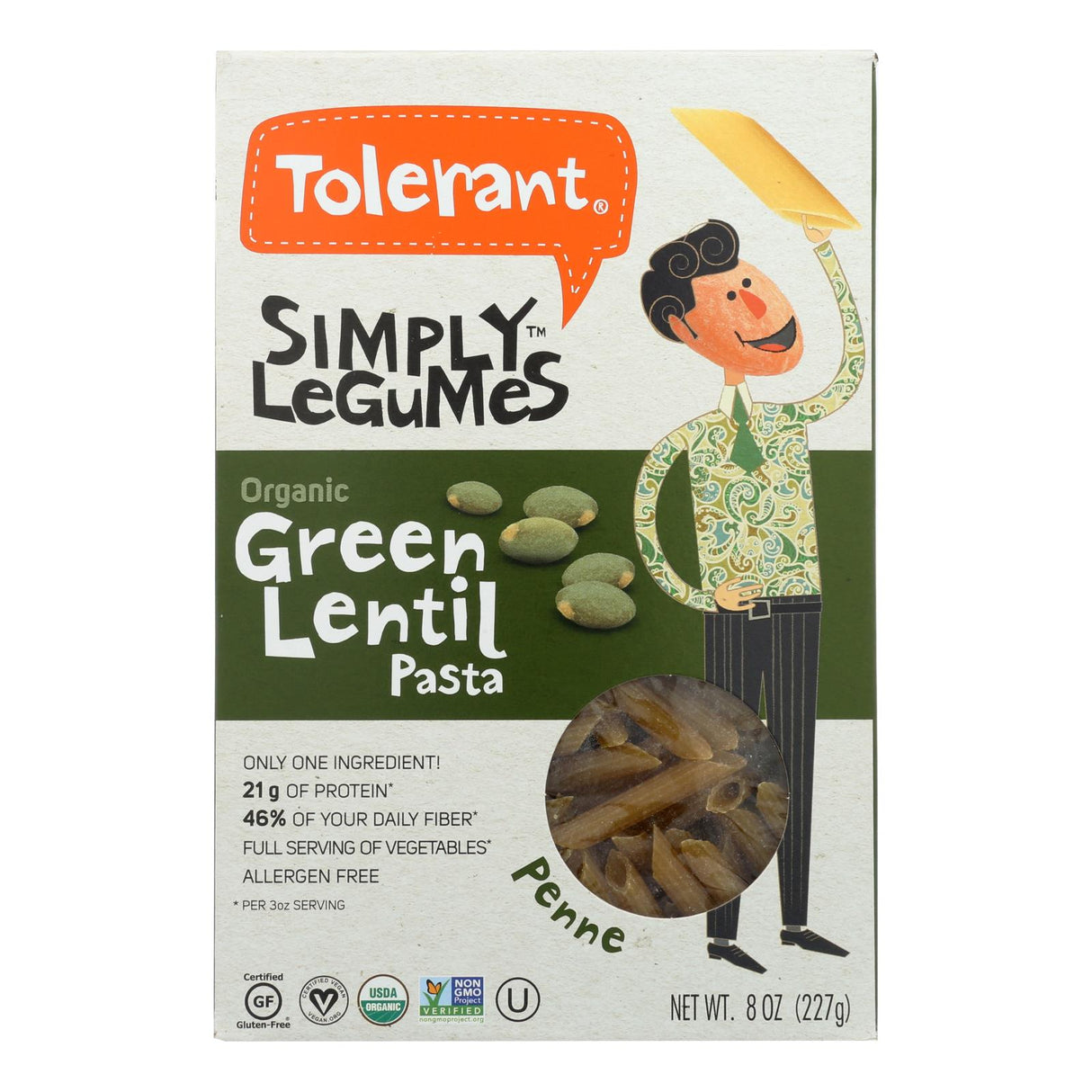 Tolerant Simply Legumes Green Lentil Pasta - Penne - Case Of 6 - 8 Oz. - Cozy Farm
