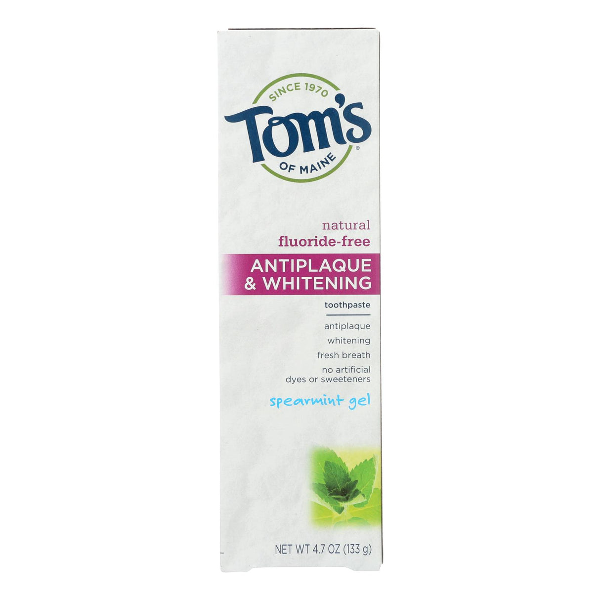 Tom's of Maine Antiplaque & Whitening Spearmint Gel Toothpaste - 4.7 Oz, 6-Pack - Cozy Farm