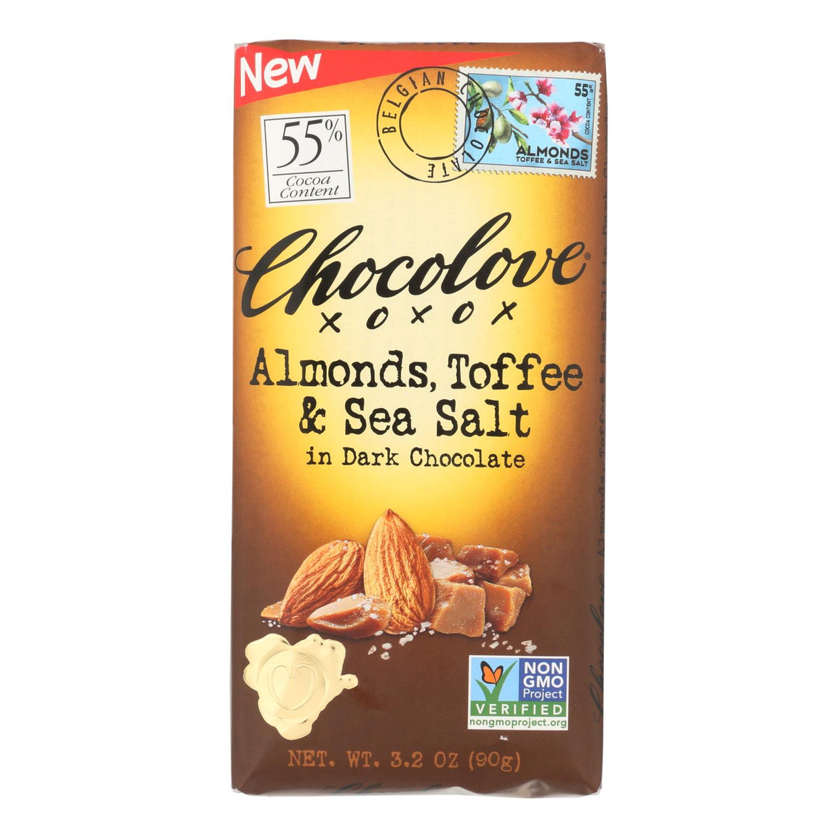 Chocolove Xoxox Almond Toffee Sea Salt Dark Chocolate Bar - 12x3.2 Oz - Cozy Farm