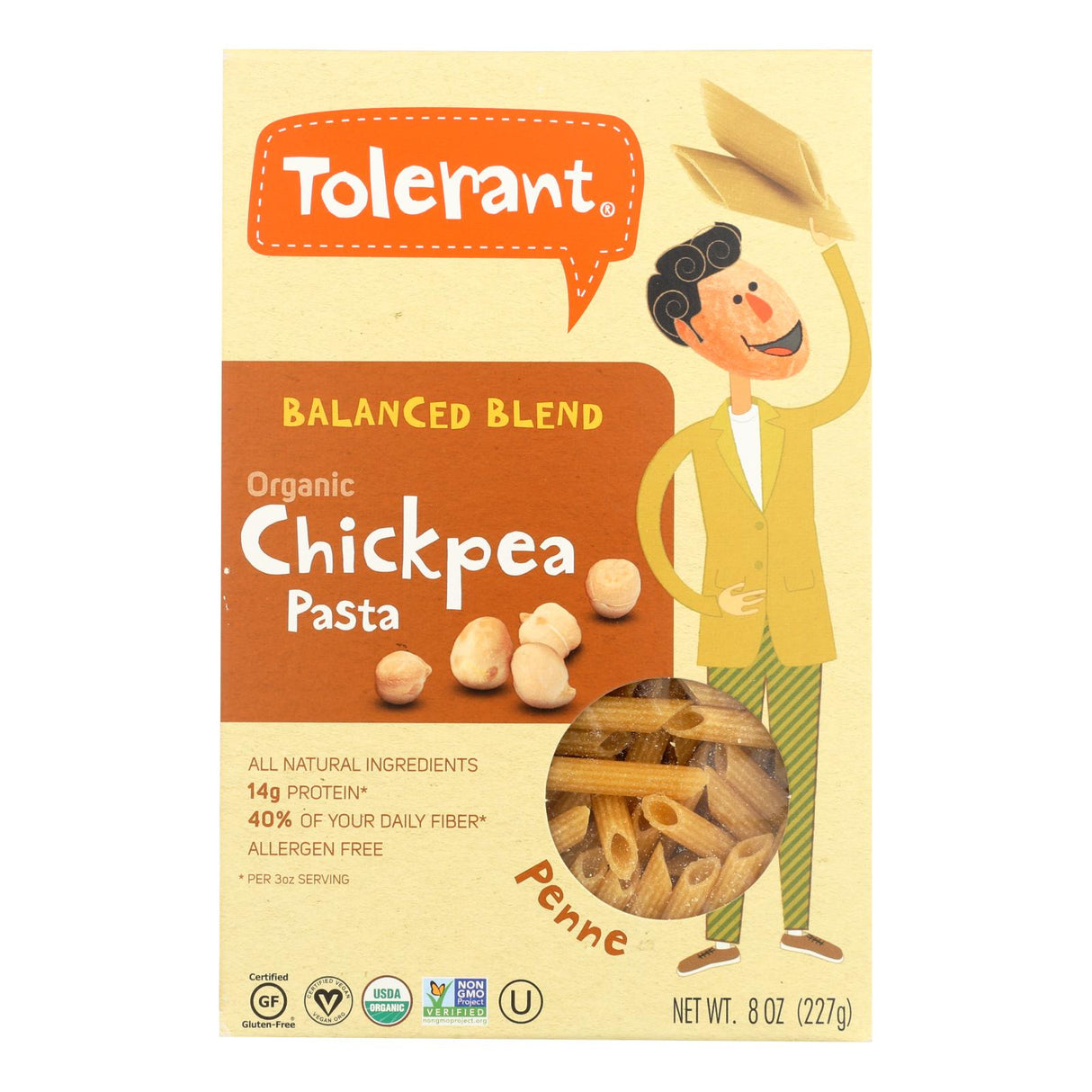 Tolerant Organic Chickpea Pasta, Balanced Blend, 8 Oz., 6-Pack - Cozy Farm