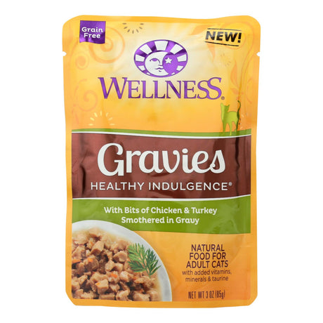 Wellness Pet Products Cat Food - Gravies with Bits of Chicken and Turkey Smothered in Gravy (Pack of 24) - 3 Oz. - Cozy Farm 