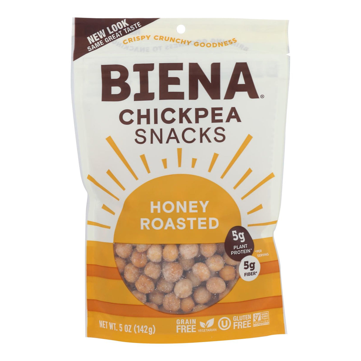 Biena Honey Roasted Chickpea Snacks - Sweet & Savory, 8 Pack of 5 Oz. Bags - Cozy Farm